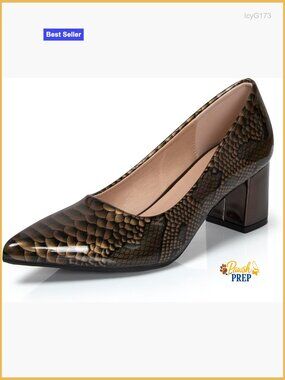 2 Inch Block Heel Snakeskin Pumps Pointed Toe Slip-On Patent Leather Women's